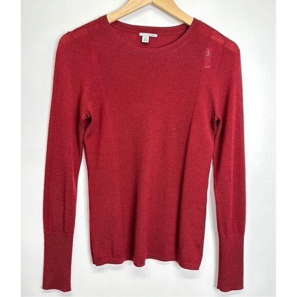Halogen Womens Red Merino Wool Blend Long Sleeve Knit Top Sweater - Picture 3 of 5
